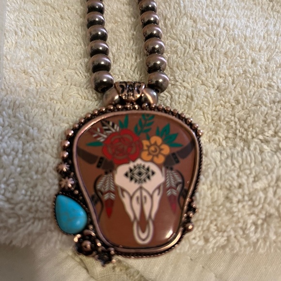 Copper and Turquoise Beaded Necklace and Earring Set - Picture 4 of 5